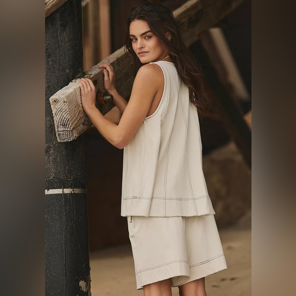 NEW! FREE PEOPLE Strada Set SMALL Barnacle Island Cream Sleeveless Top Shorts - Picture 2 of 16